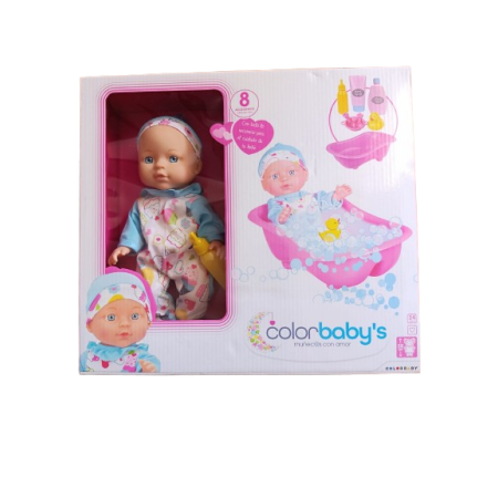 Bebé con bañera y accesorios
